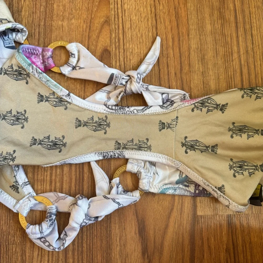 CHRISTIAN AUDIGIER Ed Hardy Vintage Y2K White Pink Blue Paris Bike Bikini Set - Picture 15 of 15